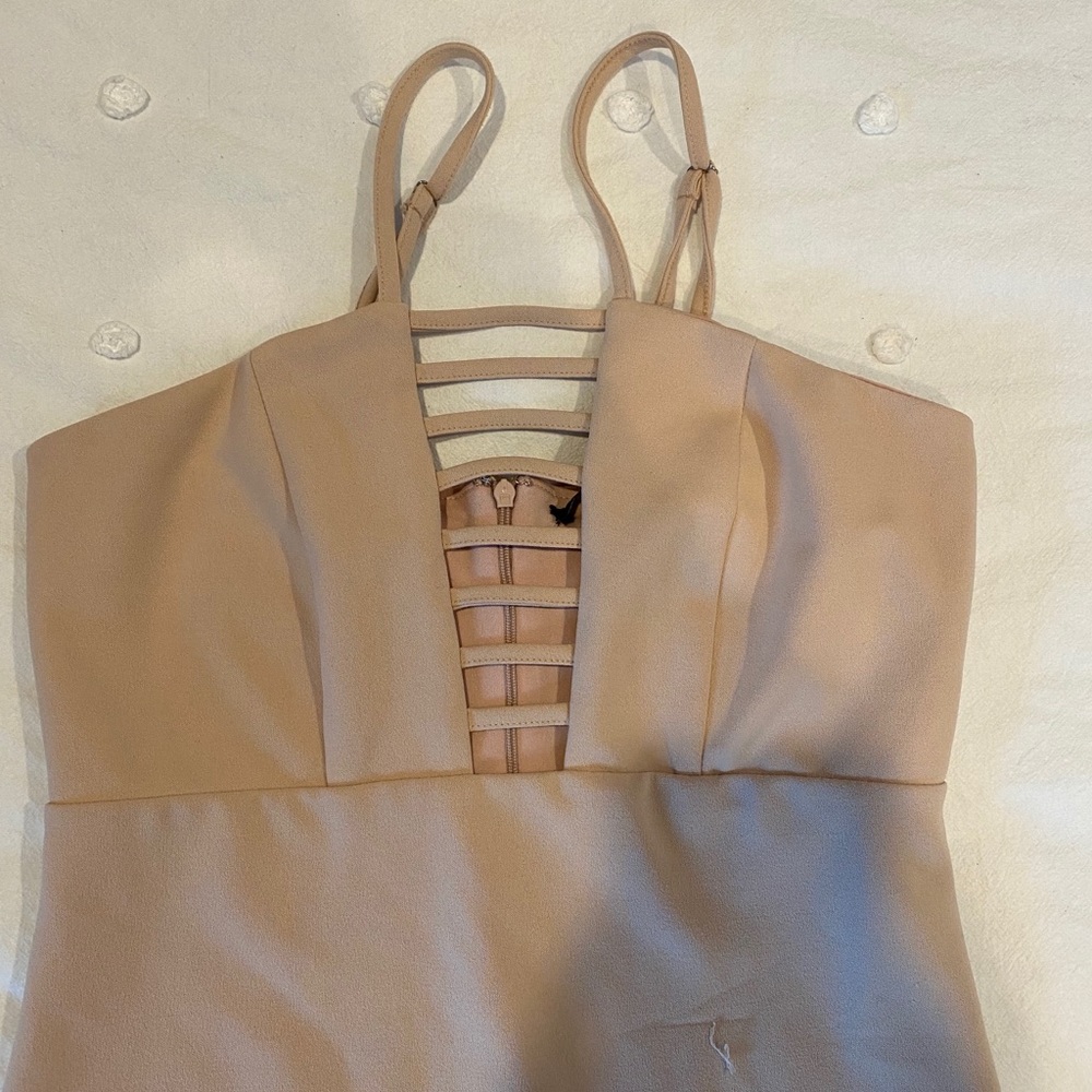 Nude Bodycon Dress with Plunge Neckline